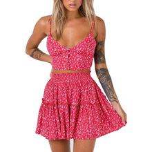 2020年夏季新款外贸吊带两件套裙 跨境电商热卖露背性感套装