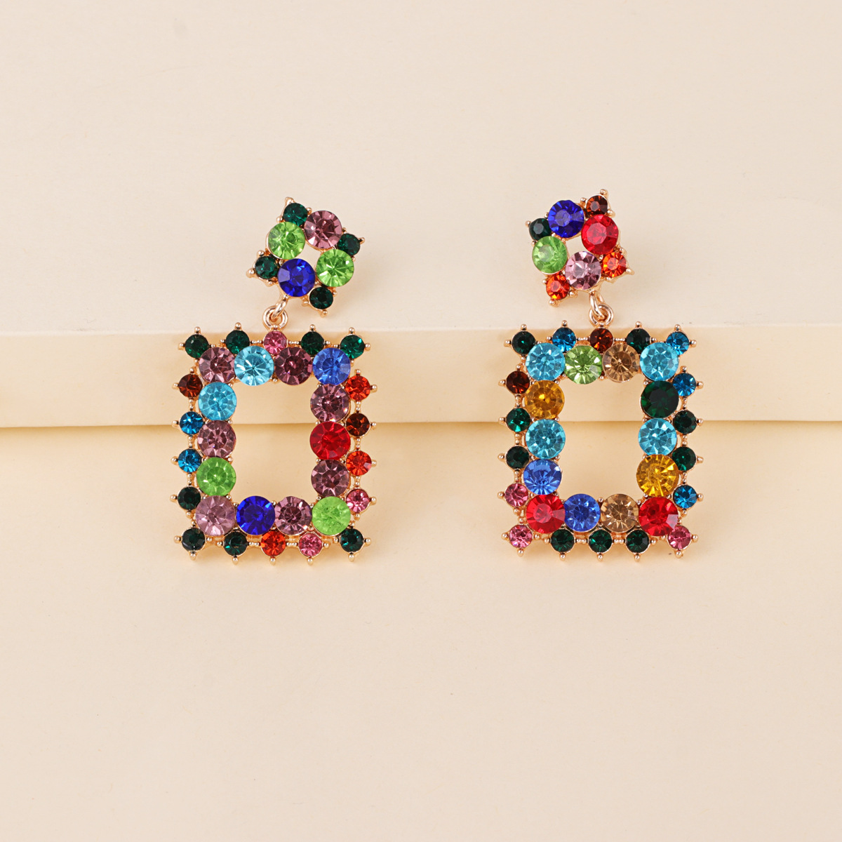 Women's Fashion Geometric Alloy Earrings With Colorful Rhinestone display picture 2
