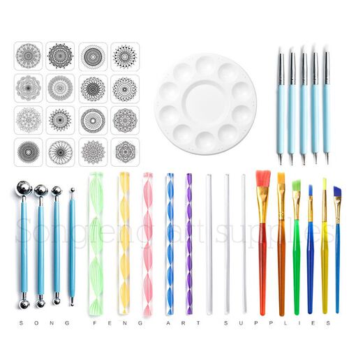 Cross-border mandala tool 40-piece set painting template brush palette DIY graffiti dot drill pen pill stick