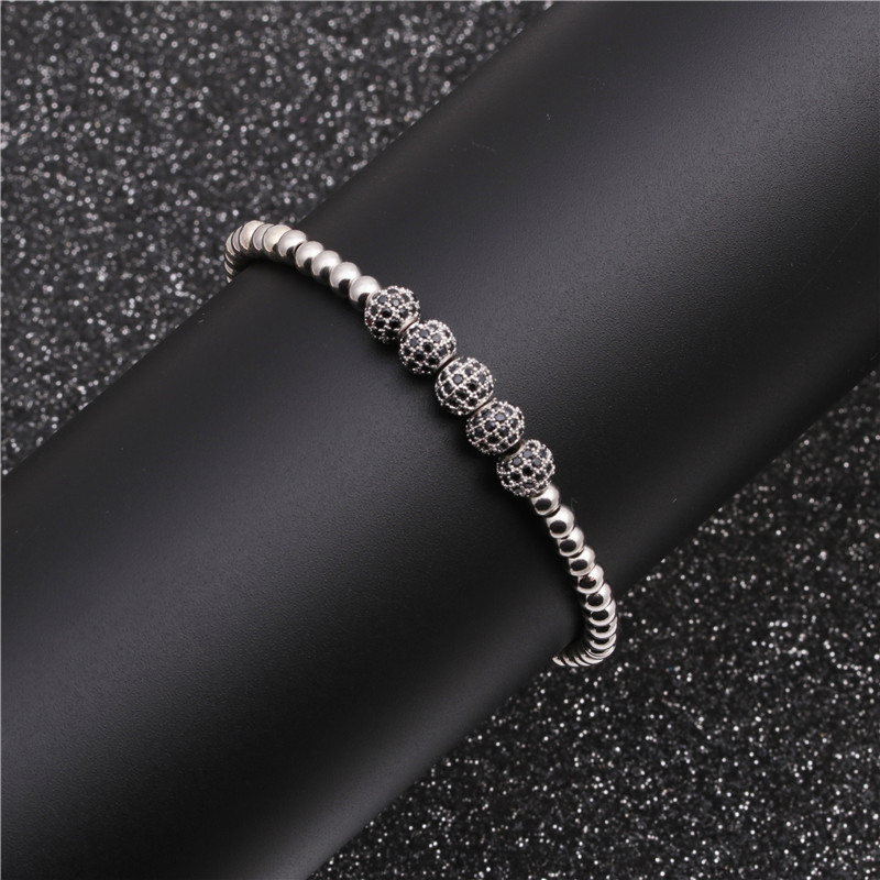 Chaude 6mmzc Noir Zircon Tissé Bracelet De Cuivre Micro Incrusté Zircon Perles Bracelet Pour Hommes Et Femmes display picture 2