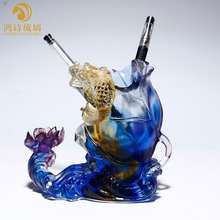 琉璃鳌鱼琉璃笔筒公司开业送礼纪念创意装饰办公室桌摆设工艺品