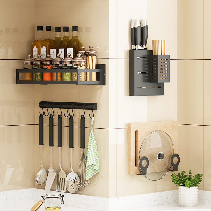 不锈钢厨房置物架菜板案砧板刀架免打孔壁挂式锅盖刀具收纳调料架