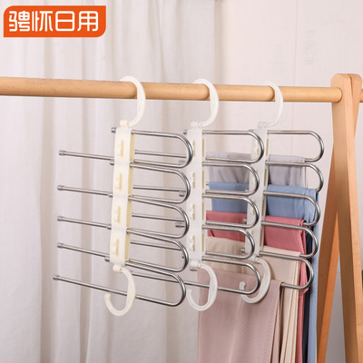 廠家直銷 多功能五合壹褲架不鏽鋼伸縮折疊褲子衣架家用魔術褲夾
