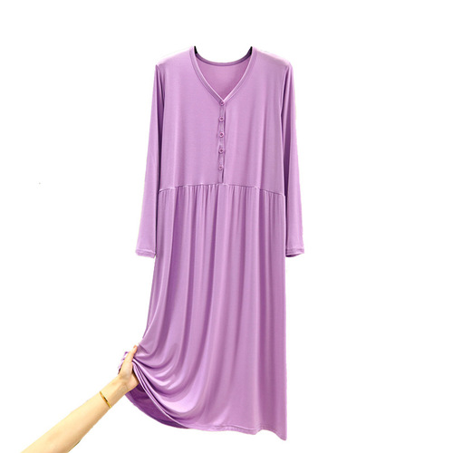 Autumn new style button-down home dress, slim mid-length waist confinement dress, fashionable loose outer-wear nursing dress