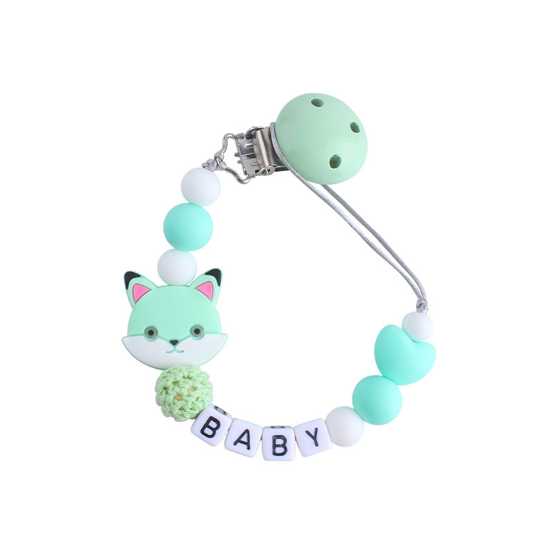 Nuevo clip de chupete Hemu calmante Cadena de chupete de silicona gato mordedor cadena anti-gota amor cuentas de silicona Cadena de chupete