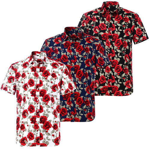 Hawaii Floral casual Dress suit shirts for male cotton printing short sleeve shirt male beach  dress shirts