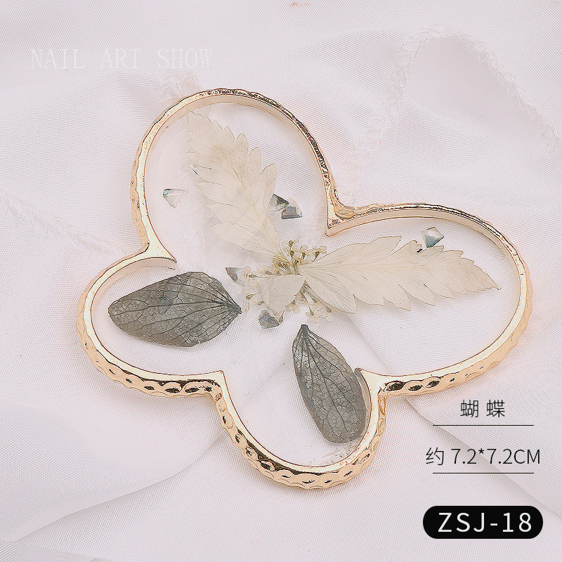 Nail ágata transparente resina borde dorado flor seca Shell lentejuelas mariposa Pentagram amor paleta placa herramienta de la joyería