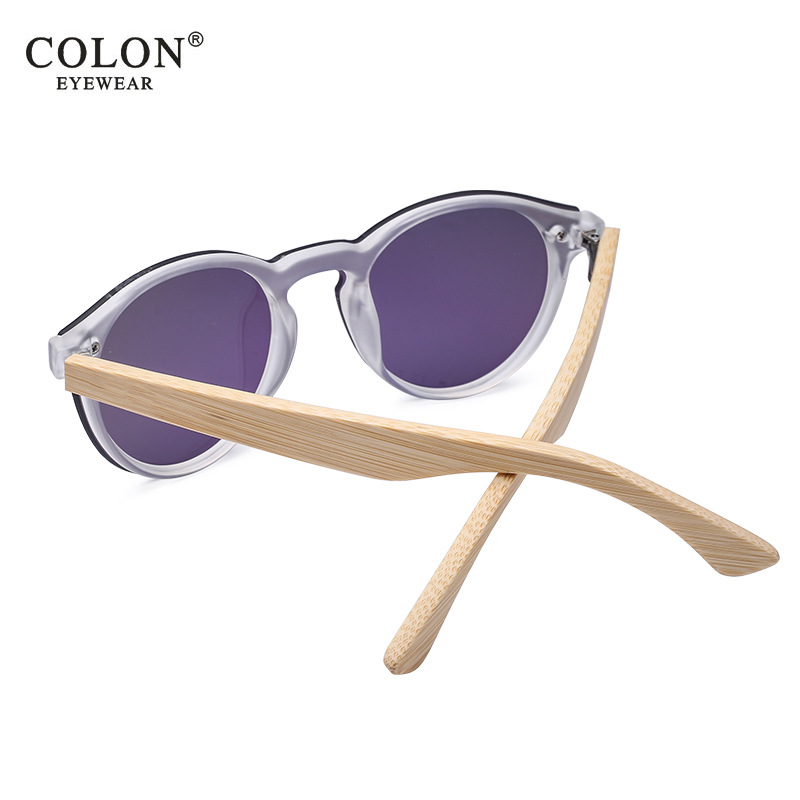 无框炫彩竹木太阳镜彩膜木头圆形墨镜圆形时尚复古竹男女眼镜