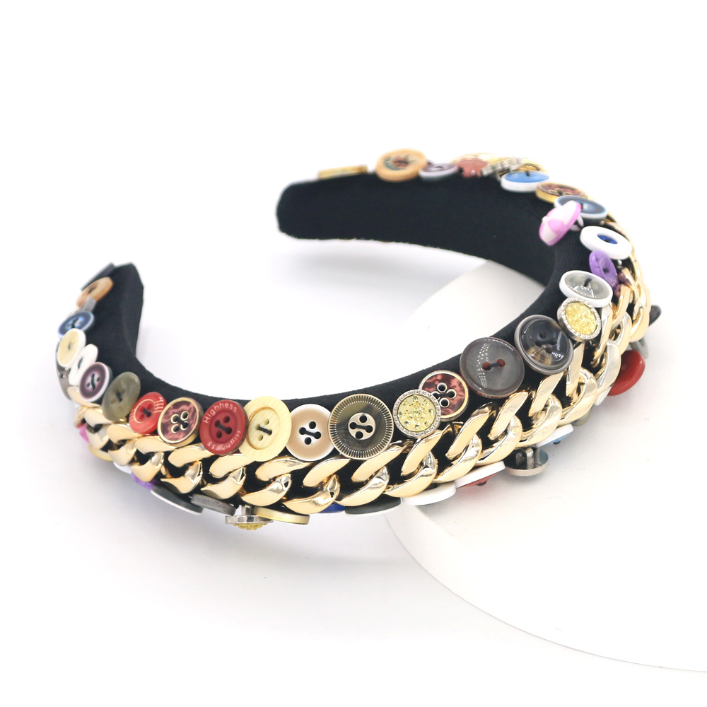 Exaggerated Sponge All Hand-sewn Buttons Two-color Alloy Handmade Headband Wholesale Nihaojewelry display picture 2