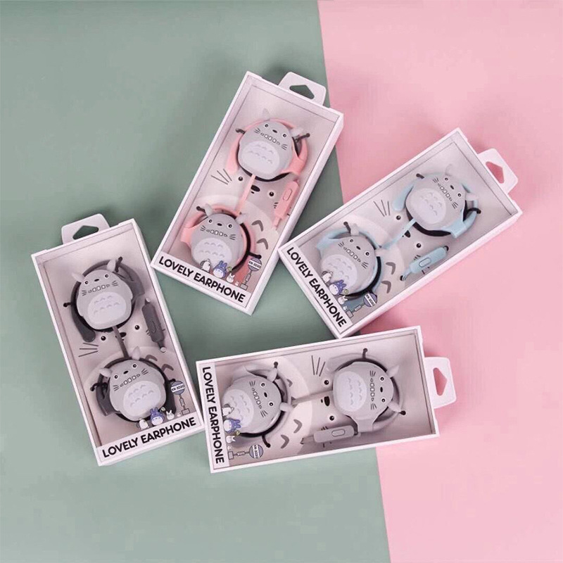 kn-3030 lovely Totoro Cartoon headset 3.5mm Lug type student drive-by-wire music Wired headset wholesale