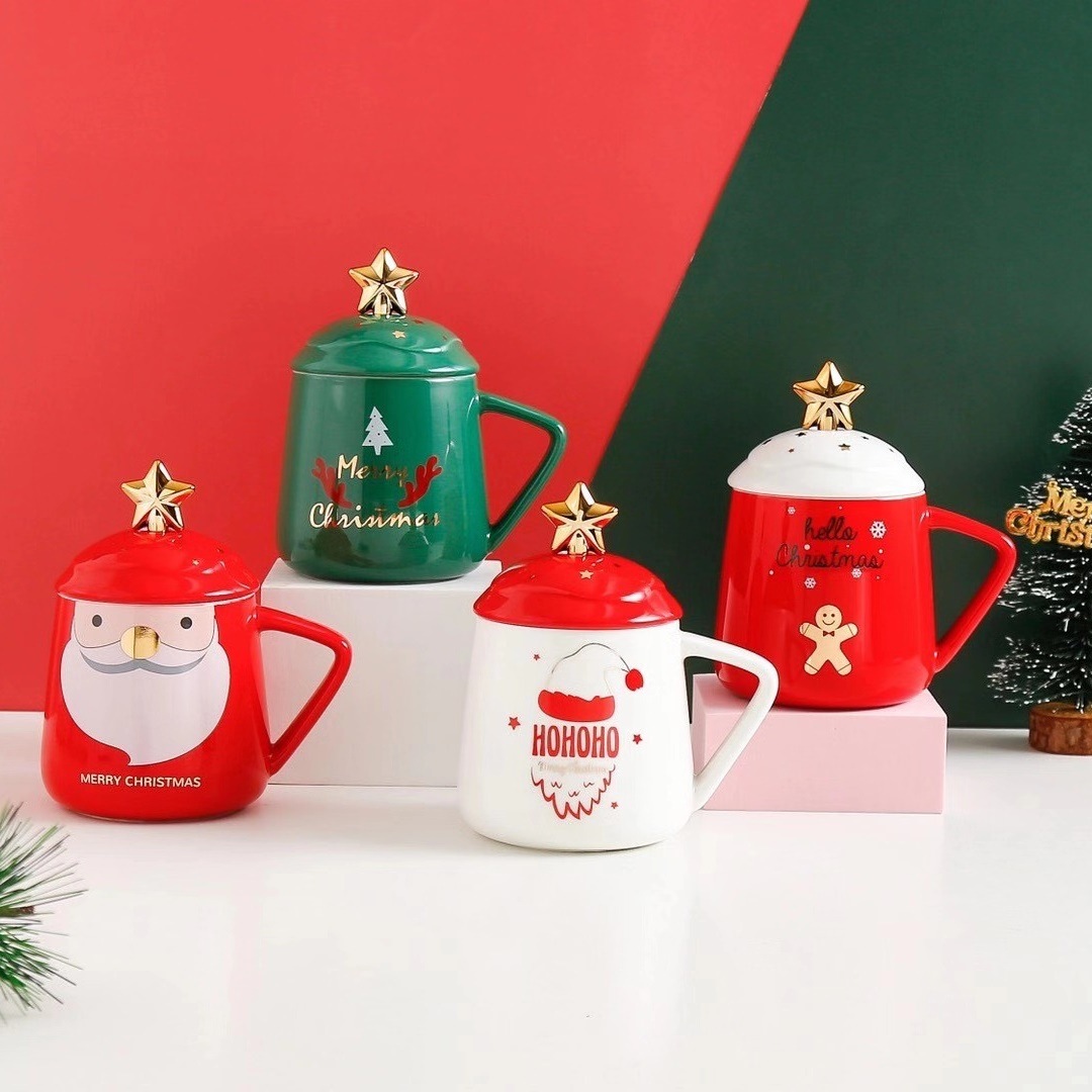 Personalidad creativa ins Navidad taza con tapa cuchara de dibujos animados regalo viejo agua cerámica café