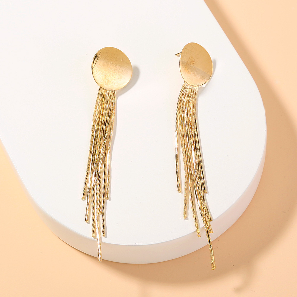 Metal Fashion Simple Round Tassel Long Earrings display picture 2