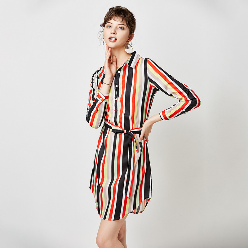 high-waist lace-up striped print dress NSGE35127