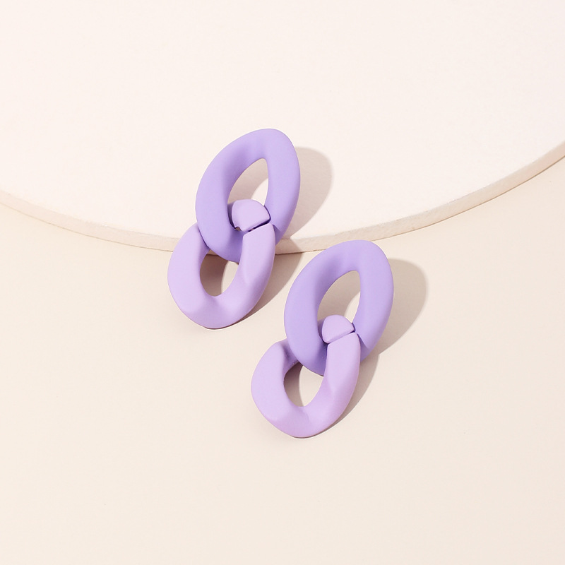 7g Weight Earrings Classification Wedding, Travel Occasion Geometric Pattern Women'S Gender Pink, Purple, Green, Yellow Color Fashion New Hollow Chain Hoop Niche Candy Color Two-link Earrings 2