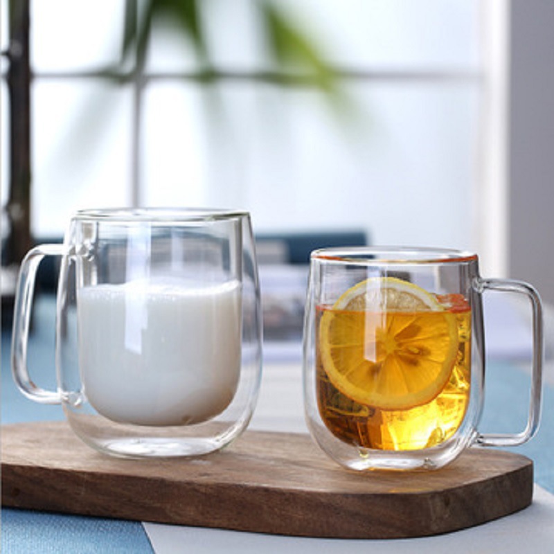 Fábrica al por mayor de vidrio de doble capa creativa taza de café transparente taza de té taza de vidrio resistente al calor