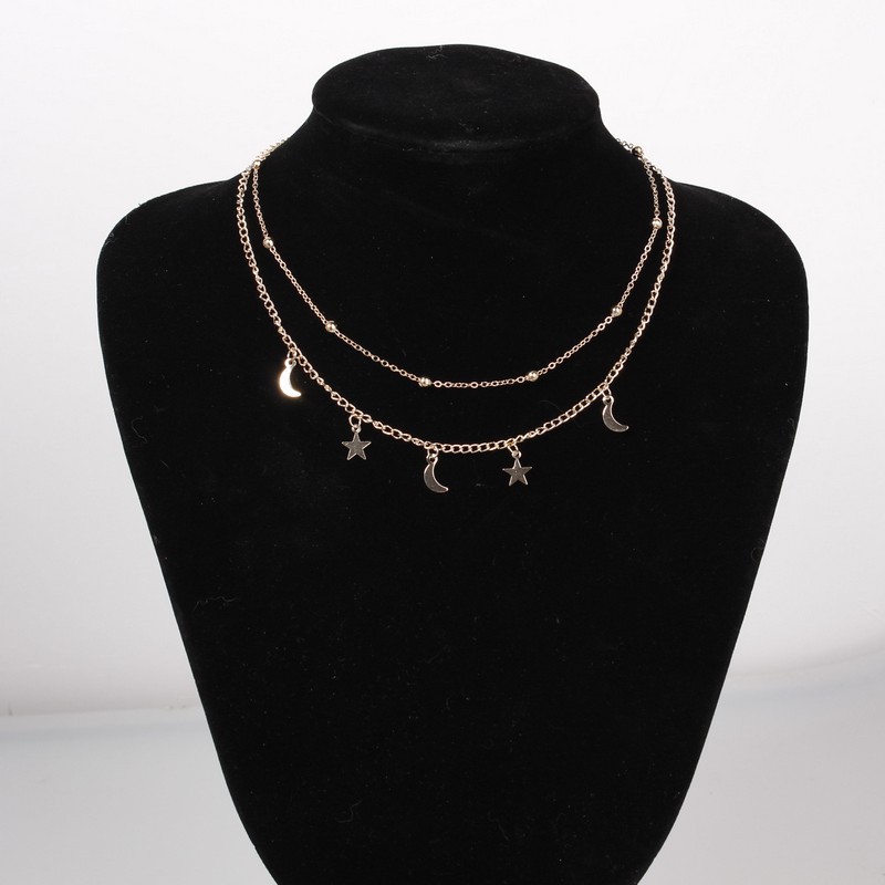 IG Style Star Moon Zinc Alloy Plating Women's Double Layer Necklaces display picture 5