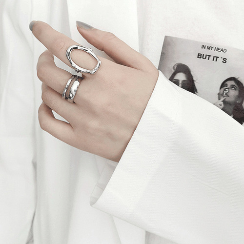 Vintage Thai Silver Ring for Women Irregular Personality Index Ring Korean Style Trendy Open Exaggerated S925 Silver Index Ring