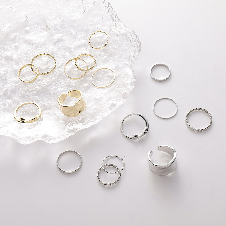 Twisted Knotted Ring Set Index Finger Ring Plain Ring 8-piece Set Wholesale display picture 4