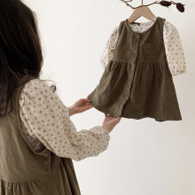 秋冬新款韩版ing亲子装 洋气日系腔调复古灯芯绒无袖母女装连衣裙