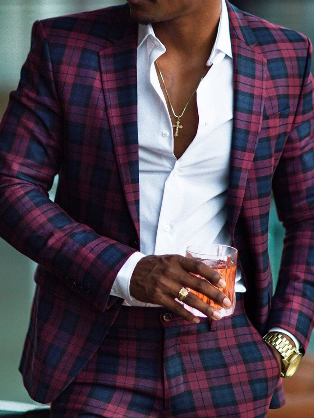 Men's Red Checkered Blazer Jacket Single Breasted Casual Style_voghion.com