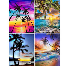 新款5D夕阳海水椰树钻石画 风景组合跨境电商亚马逊热销厂家直销