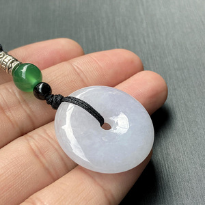 天然缅甸翡翠A货 冰糯种紫罗兰平安扣吊坠四会玉器带证书挂件批发