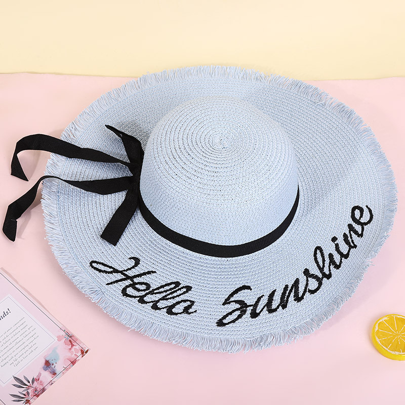 Fashion Wide-brimmed Outdoor Streamer Letter Printing Straw Sunscreen Hat display picture 6