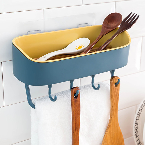 F049 double-layer towel rack multi-functional drain rack two-color traceless removable rack with hook
