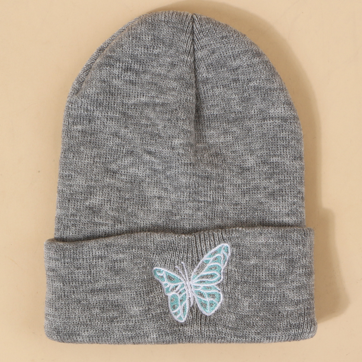 Hot selling fashion Pure color knitted embroidery butterfly warm woolen hat wholesalepicture4