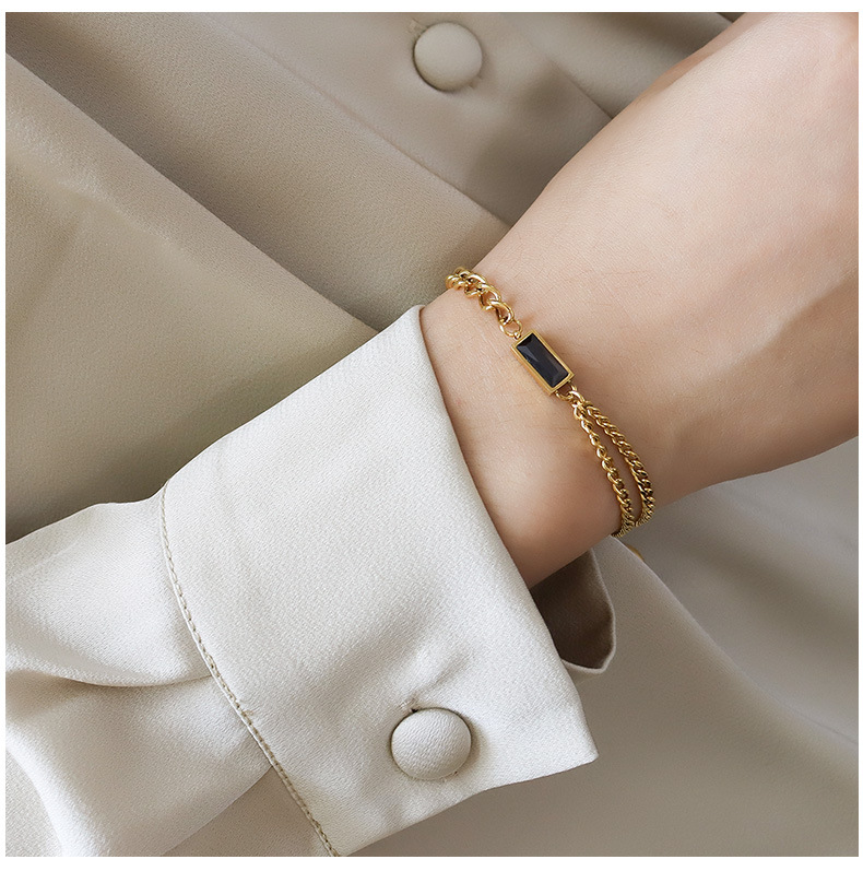 trendy chain zircon double chain stacking necklace