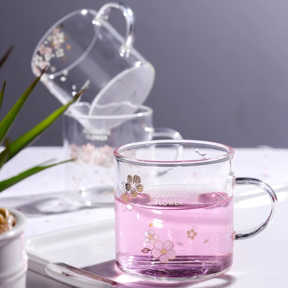 Jarra de agua transparente con diseño de flor de cerezo, resistente a altas temperaturas, juego de vasos de vidrio de borosilicato para bebidas frías. image 5