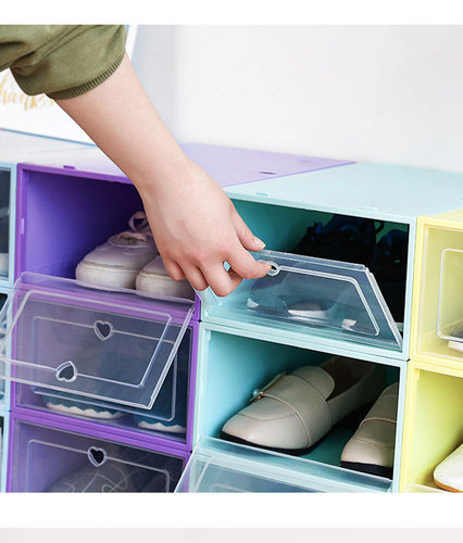 塑料透明翻盖鞋盒鞋柜彩色多用途收纳家用桌面收纳化妆品收纳神器