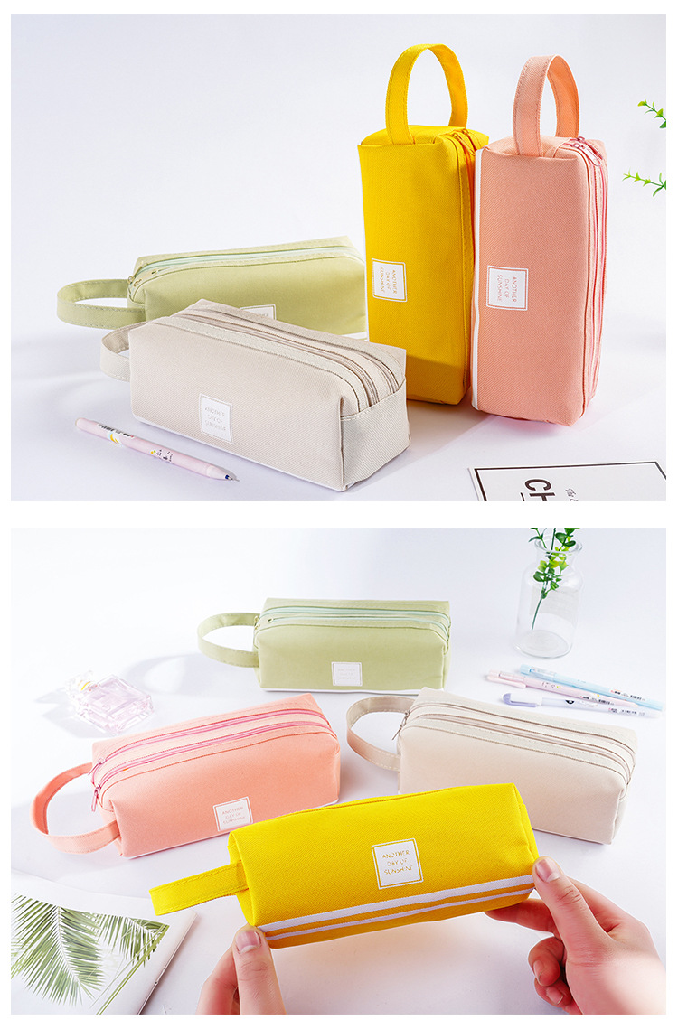 Wholesale Double Layer Canvas Large Capacity Simple Pencil Case Nihaojewelry display picture 3