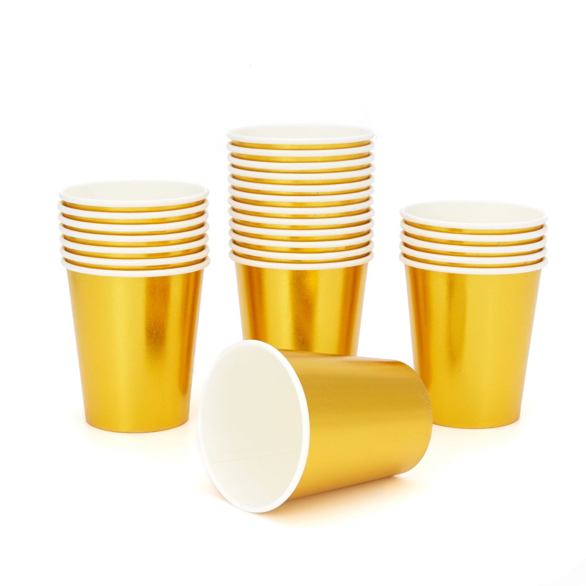 Amazon Placa de papel dorado color sólido papel vajilla traje plato desechable 7-pulgadas taza de papel de 9 pulgadas conjunto de 25 piezas