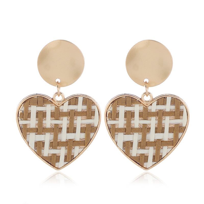 Heart Shape Pattern 1 Pair Vacation Heart Shape Alloy Straw Drop Earrings