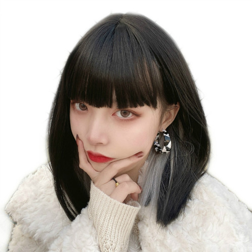 Comic bangs wig for female short hair Internet celebrity Lisa's same style scheming ear hanging dyed clavicle medium and long hair AliExpress new product