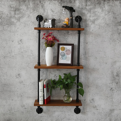 复古书架铁艺层架壁挂墙上置物架装饰书架实木层架水管架|ms