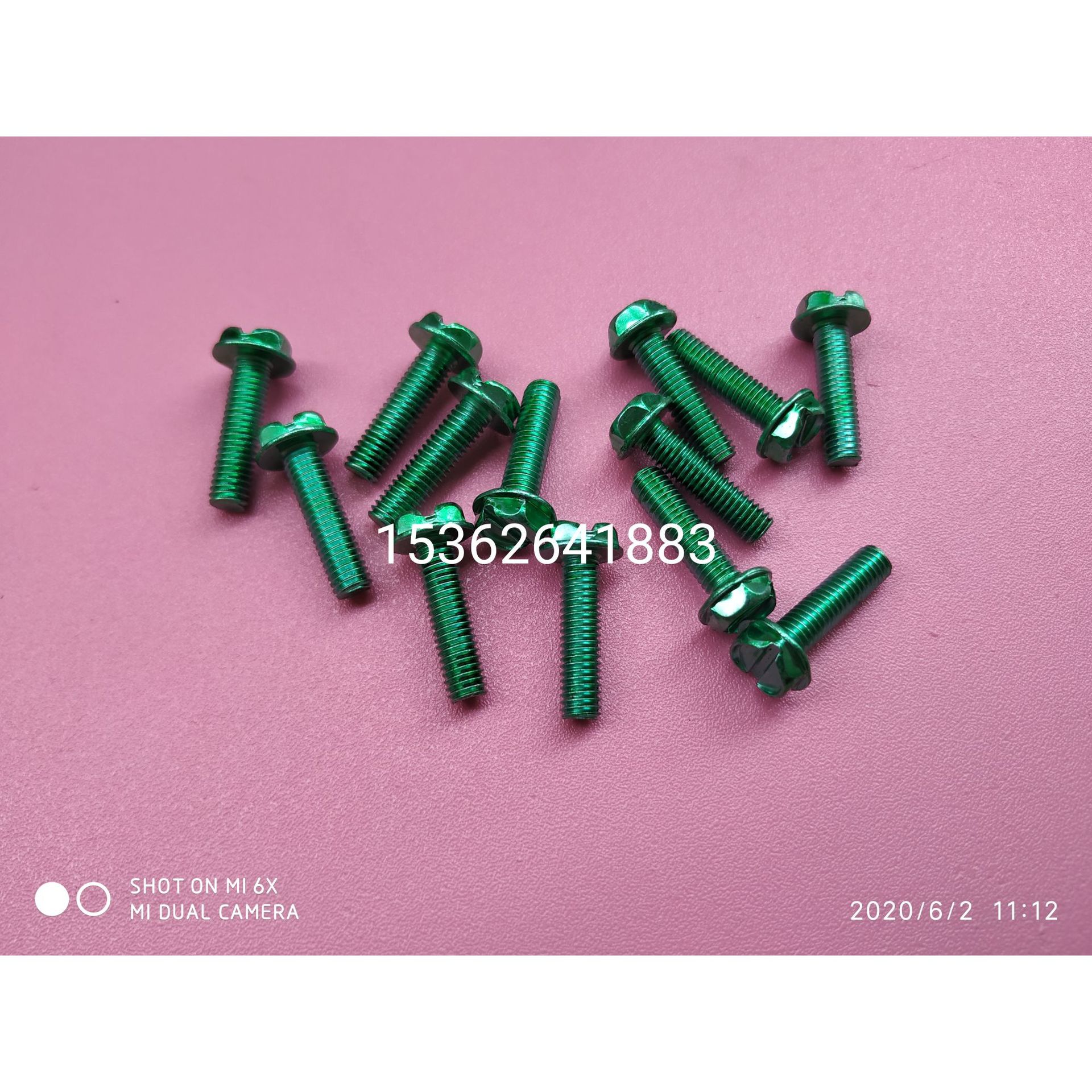美规十一字六角带垫压花绿头地线机箱螺丝10#-32牙*3/4 镀绿锌漆