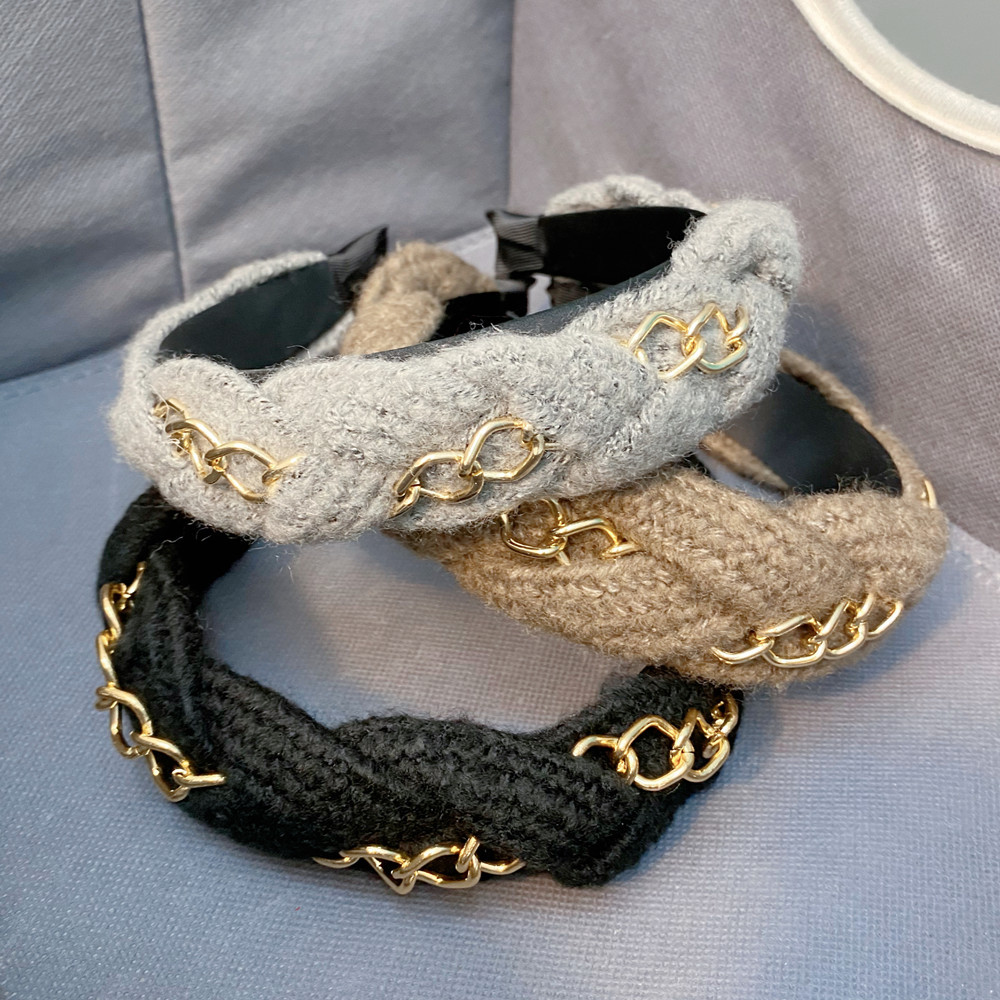 Woolen Yarn Twist Braid Woven Wide  Alloy Chain Trend Headband display picture 13