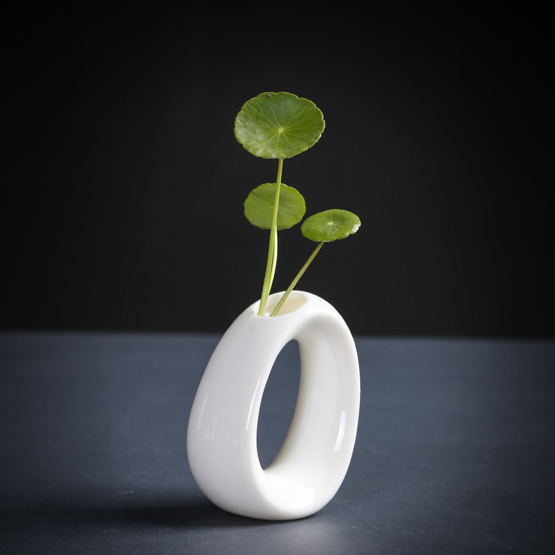 Winjiang simple porcelana blanca seca florero decoración mini blanco cerámica Arreglo de La Flor mesa de té decoración hidropónica flor