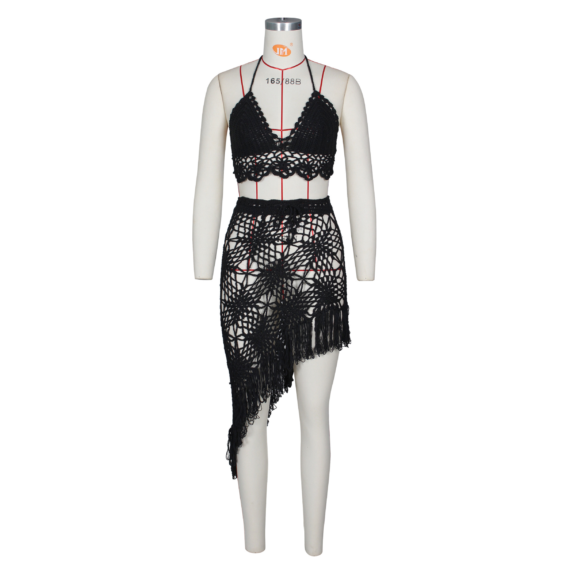 Hot Sale European And American Women's Fashion Sexy Handmade Crochet Tassel Casual Beach Swimwear Set_ecoleips.com