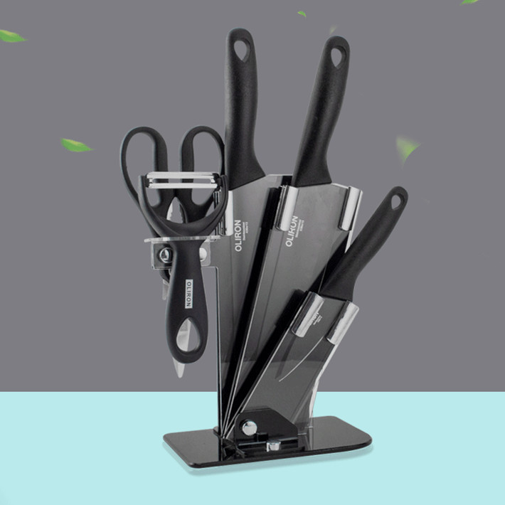 直播网红黑刃6件套刀具套装家用不锈钢切菜厨师刀水果刀礼品套刀