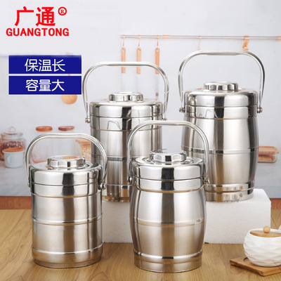 Stainless steel thickening double-deck heat preservation To the pot student Workers Heat insulation barrel Anti scald Anti overflow pan