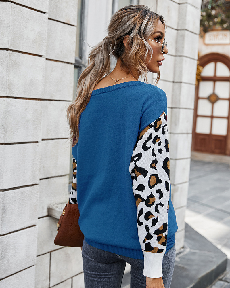 fashion contrast stitching leopard print sweatershirt NSDY7668