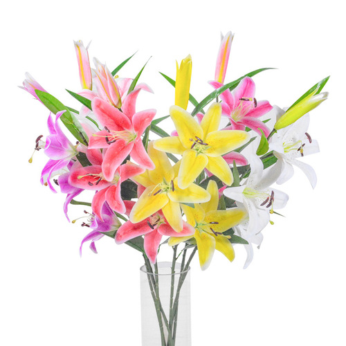 Simulation lily flower single film feel 3 heads 4 heads lily wedding home photography decoration fake flower manufacturer wholesale