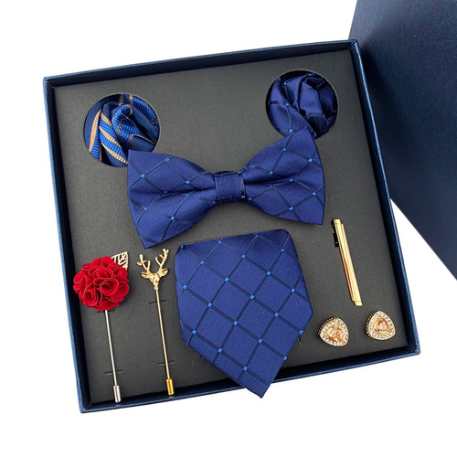  New Men's Tie Light Luxury Gift Box Wedding Tie Tie Pocket Square Brooch Cuff Father's Day Gift Box