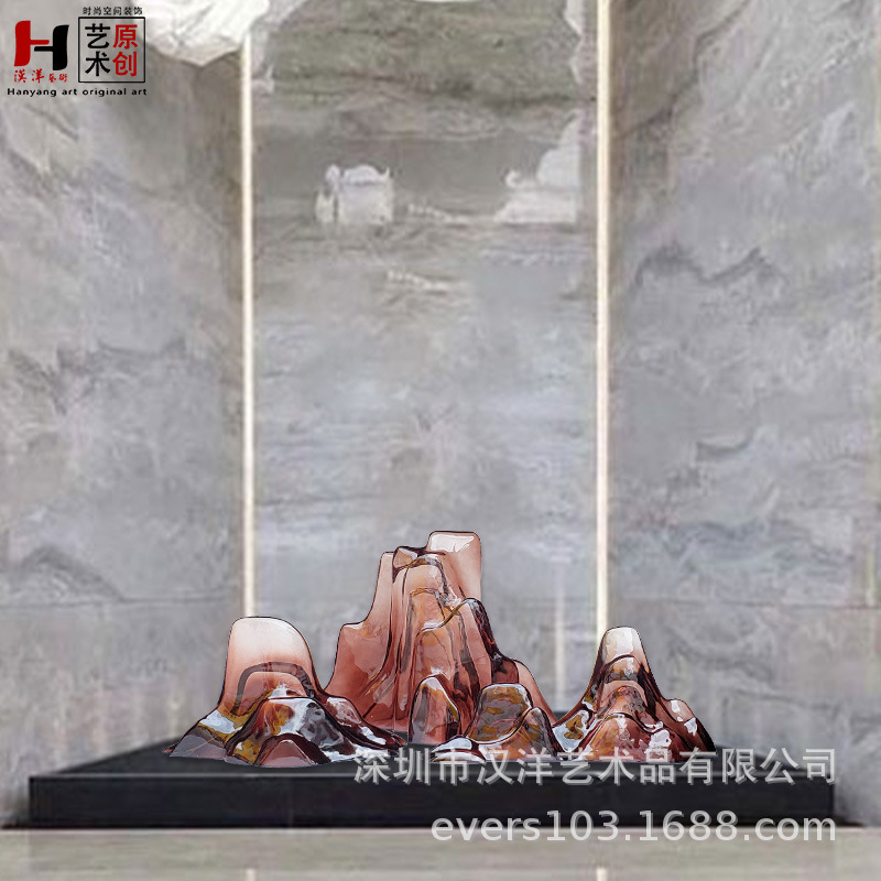 定制新款透明树脂雕塑现代假山装饰摆件酒店会所房地产大堂艺术品|ru