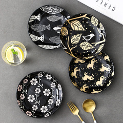 7英寸日式創意手繪陶瓷釉下彩餐具餐廳涼菜點心盤家用飯菜小盤子