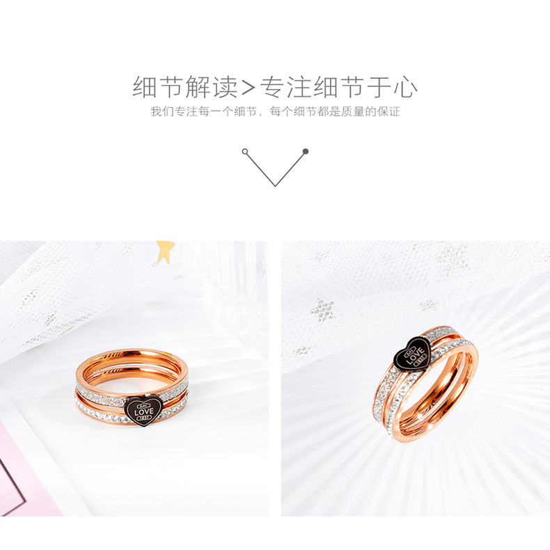 Black Love Full Diamond Ring Explosion Models Stainless Steel Rose Gold Ring Wholesale Nihaojewelry display picture 5