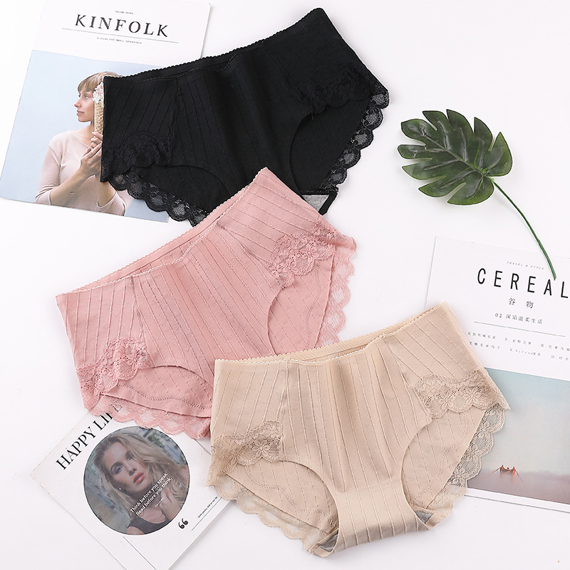 2020夏季新款女士中腰三角裤蕾丝花边纯棉纯棉裆纯色内裤6666|ms